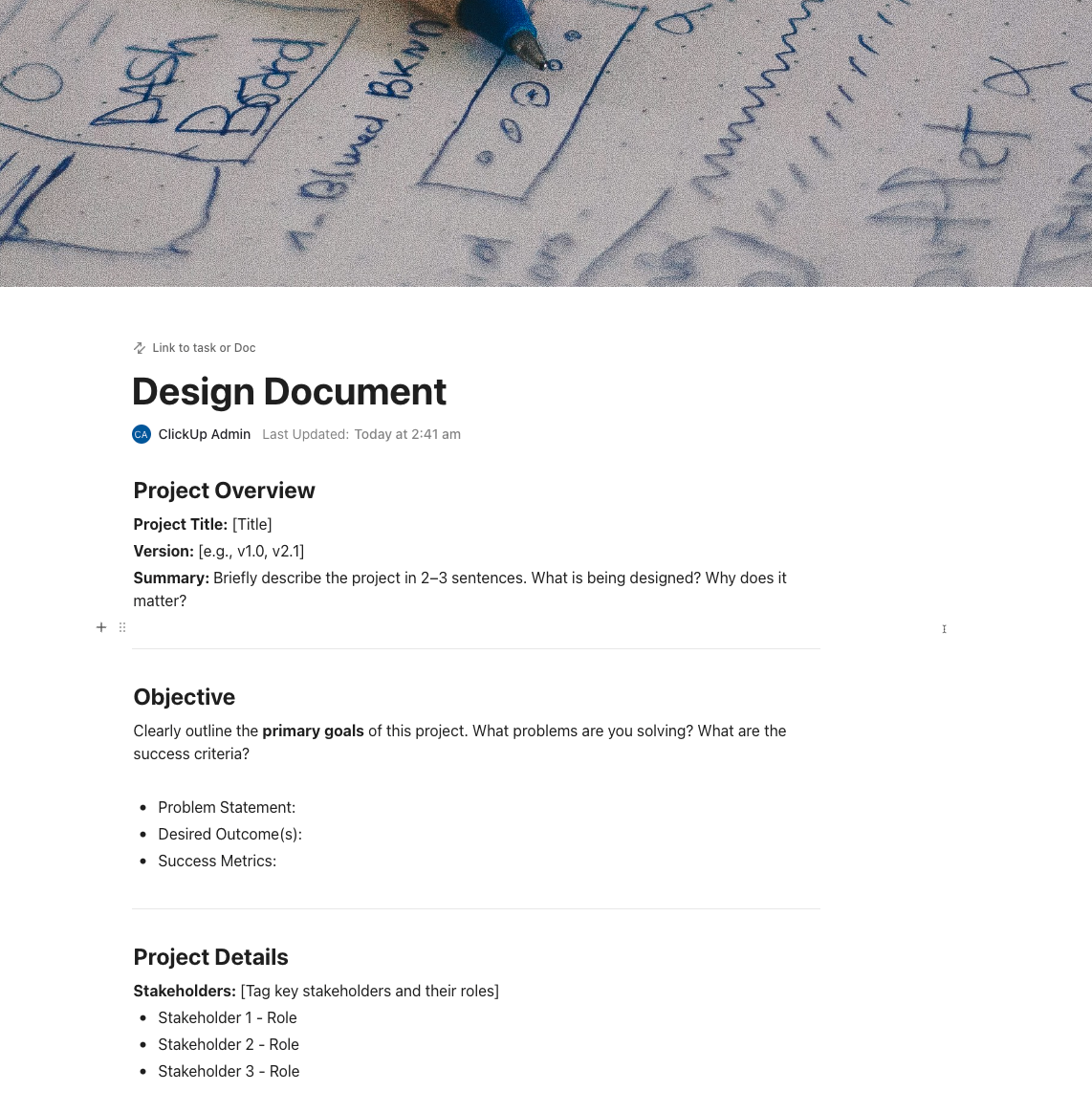 ClickUp Design Document Template