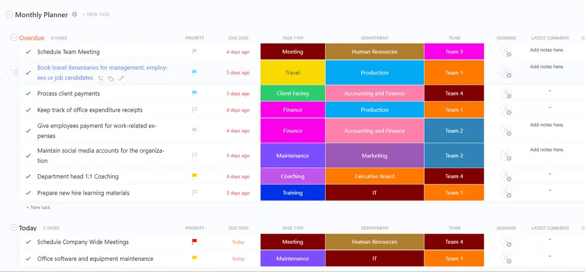 ClickUp Monthly Planner Template