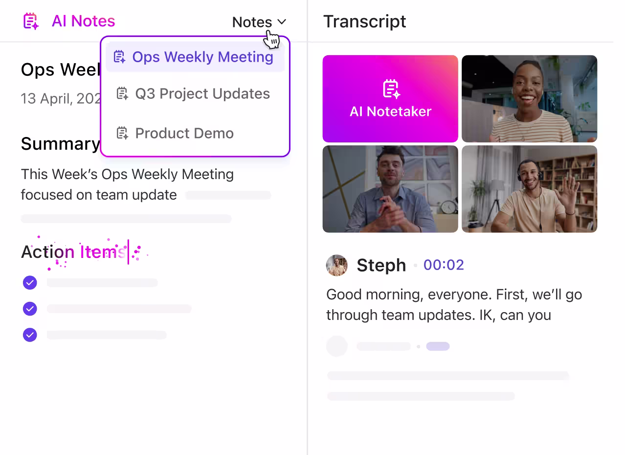 ClickUp AI Notetaker—Real-time transcription