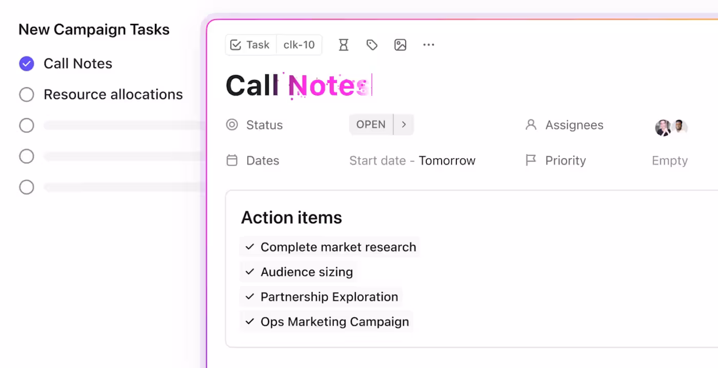 ClickUp AI Notetaker—Action Items