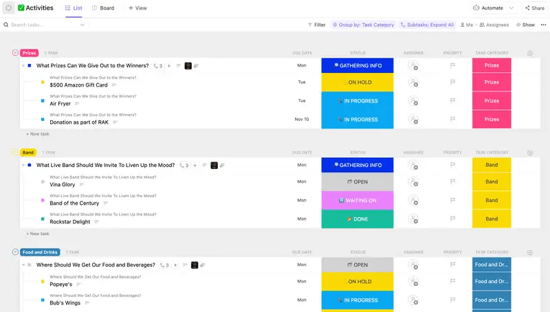 Organize team-building activities and other events within your company with ClickUp’s Company Event Template