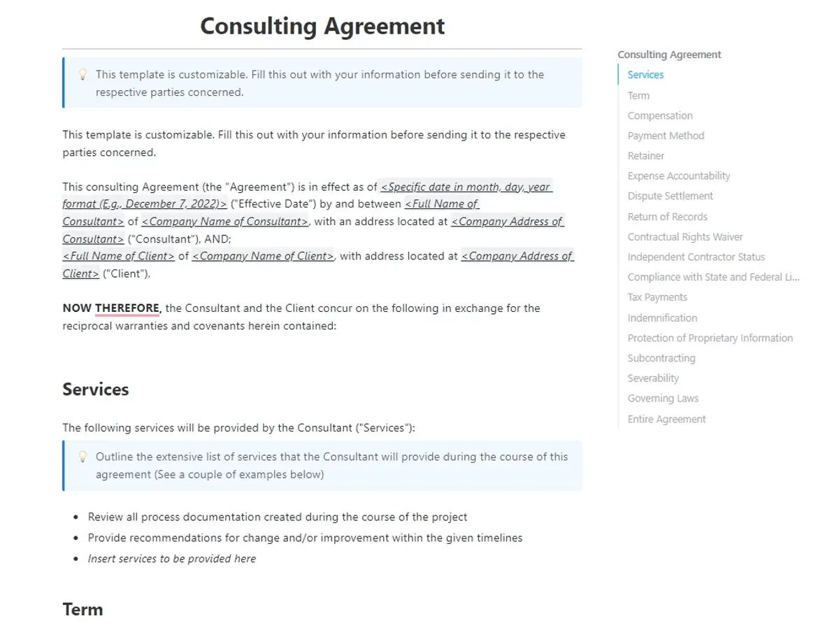 How to write a service agreement using ClickUp Consulting Agreement Template