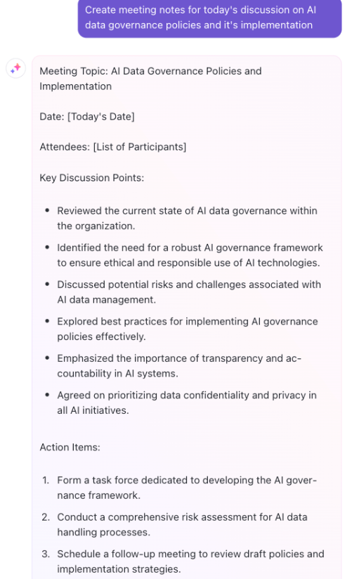Using ClickUp Brain to generate meeting notes action items