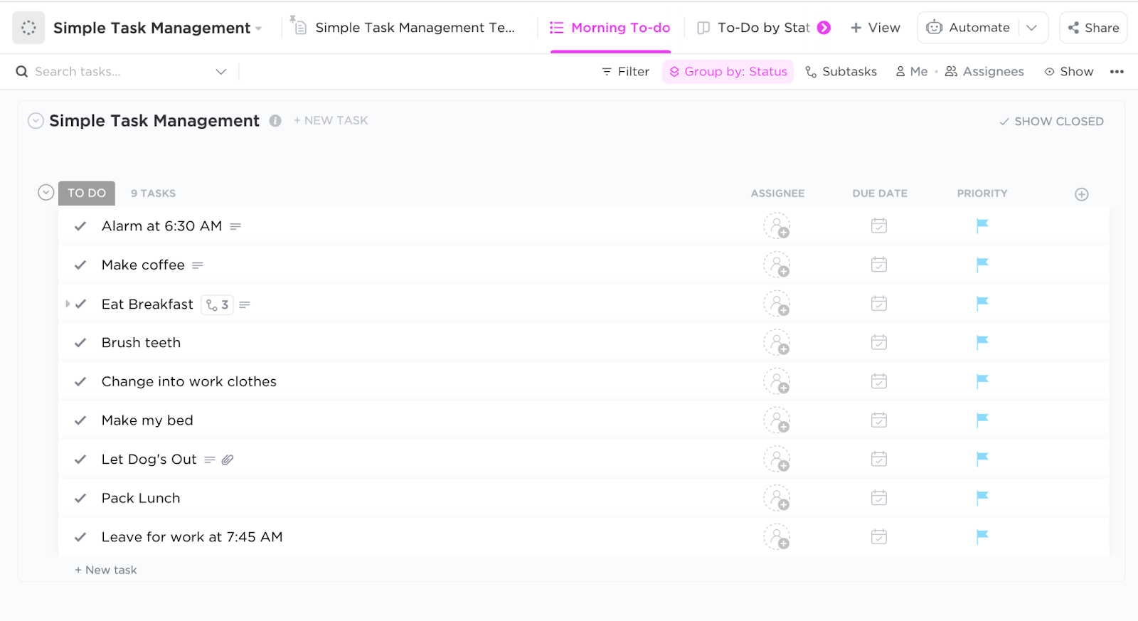 Get organized without getting overwhelmed with ClickUp's Simple Task Management Template
