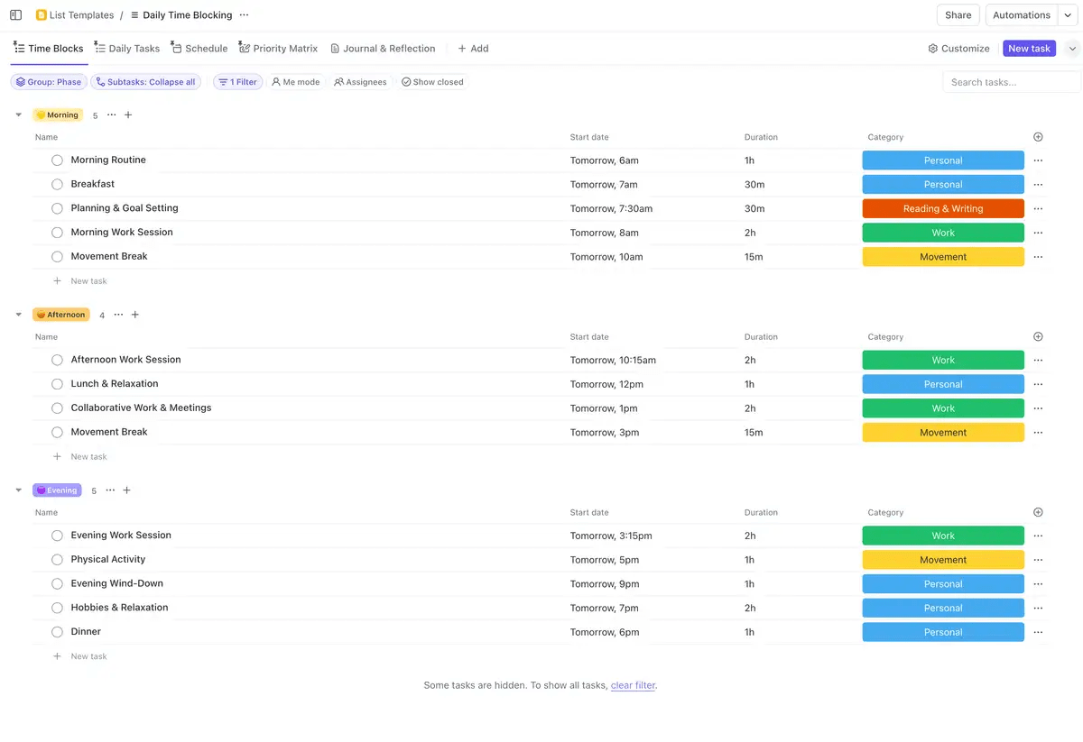 ClickUp Daily Time Blocking Template