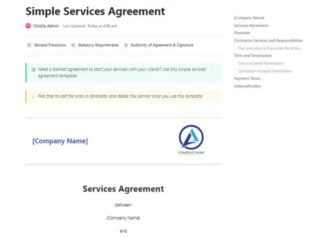 ClickUp's Services Agreement Template