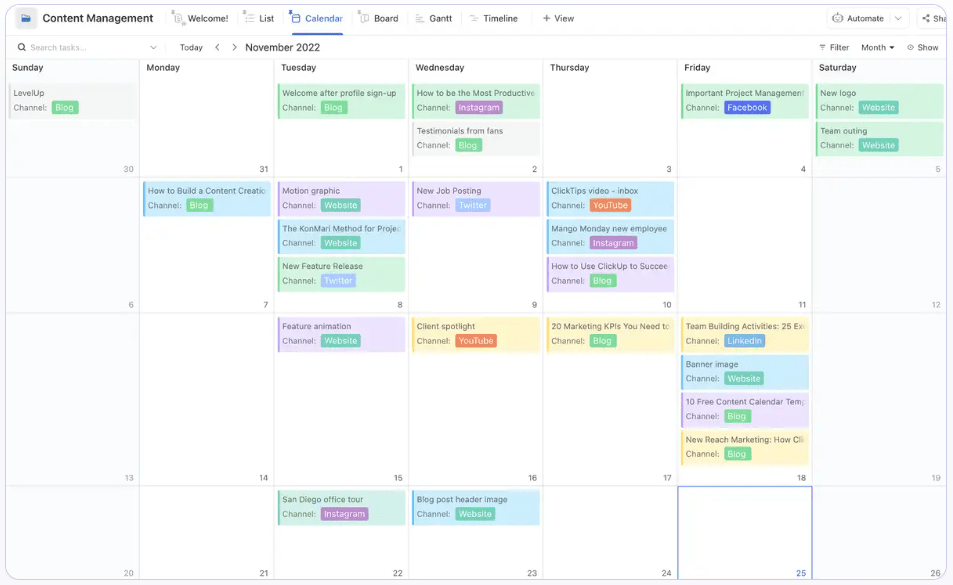 Create your monthly content calendar in ClickUp
