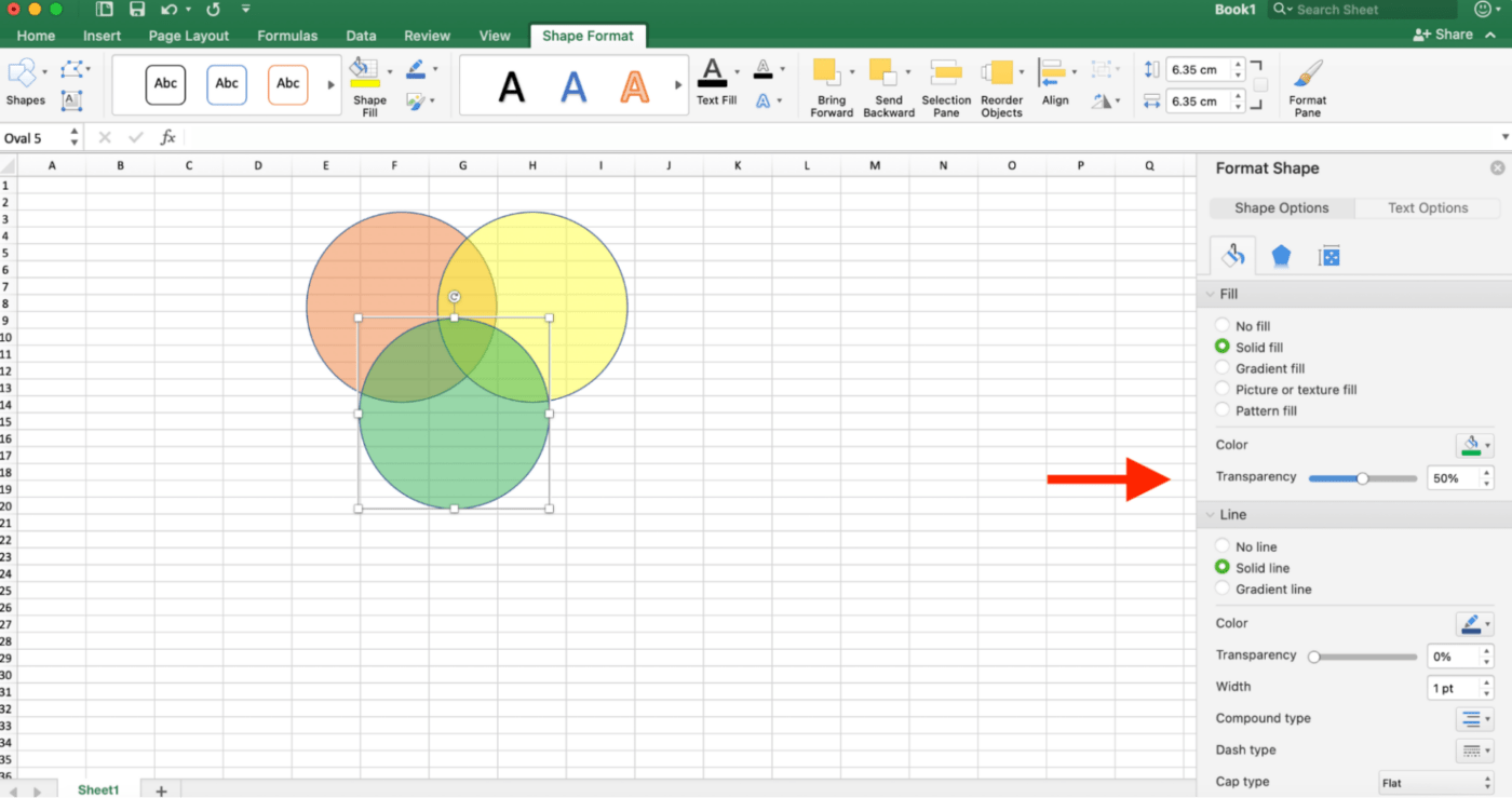 Adjusting the transparency level in Microsoft Excel