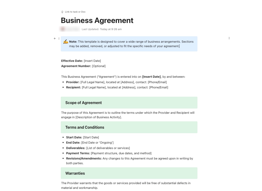 ClickUp Business Agreement Template