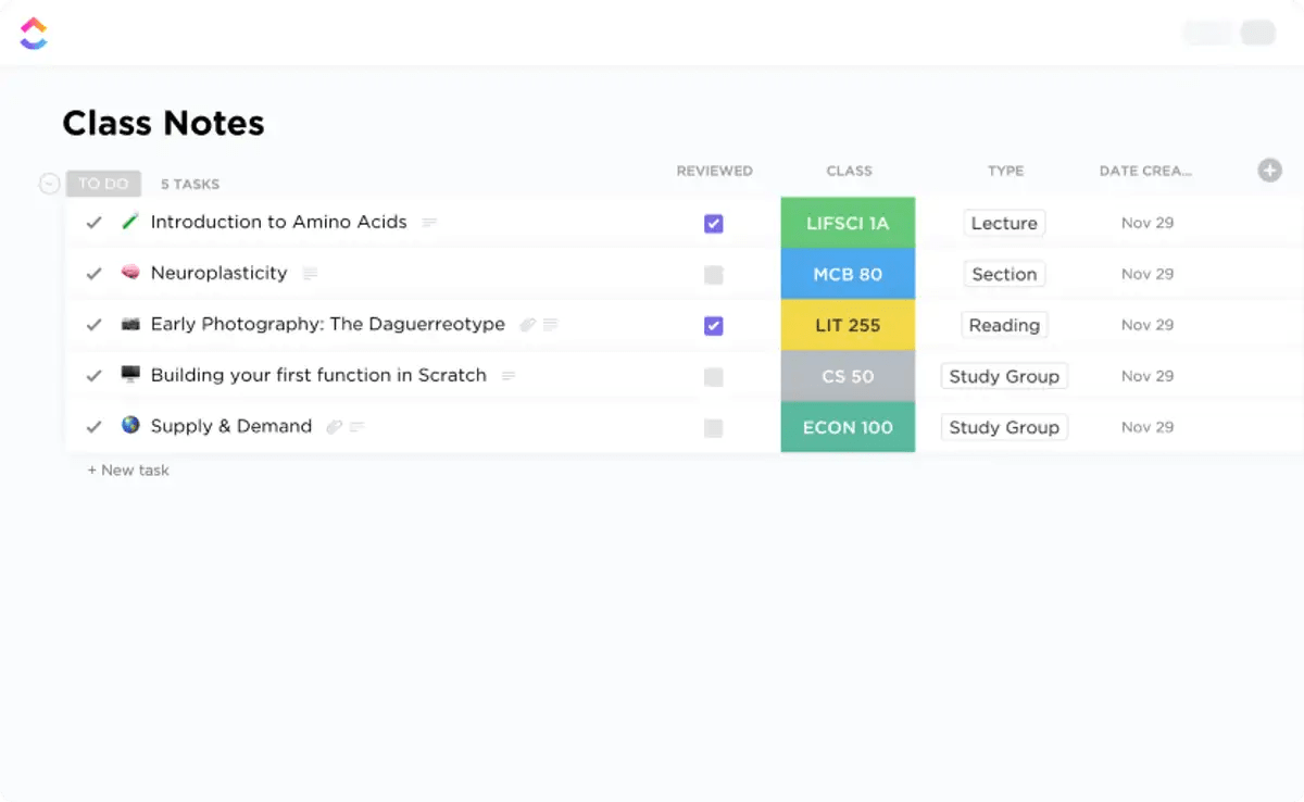 ClickUp Class Notes Template