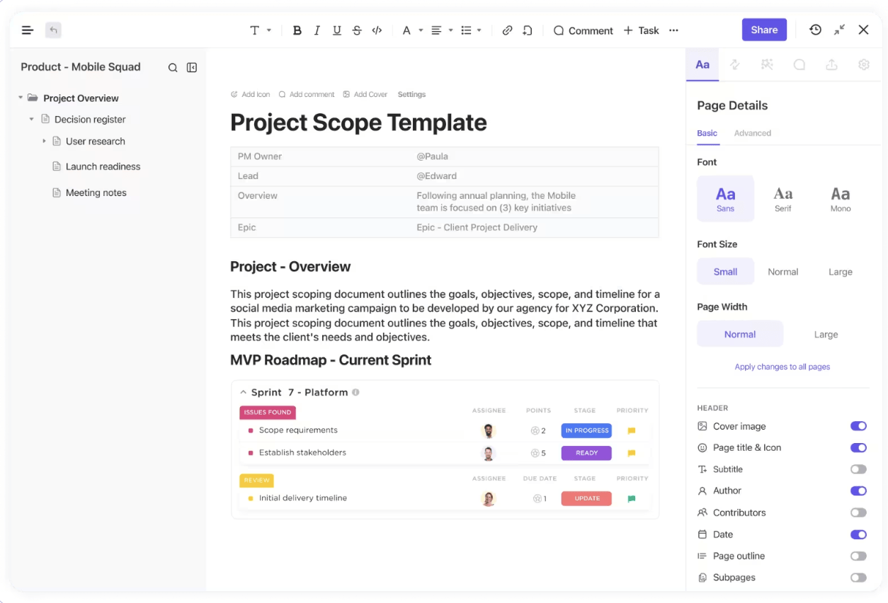 ClickUp Docs for email campaign management