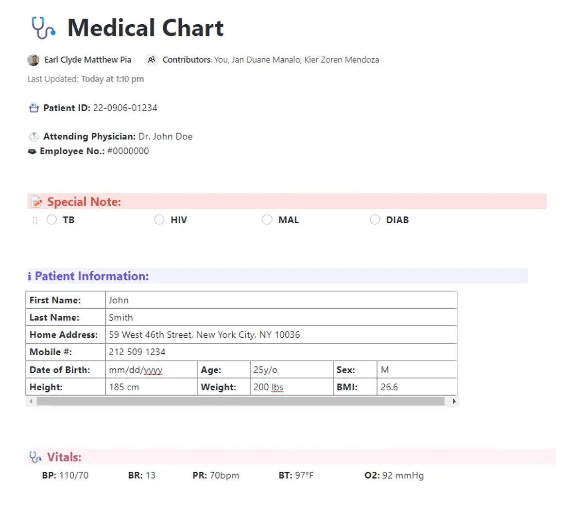 ClickUp Medical Chart Template