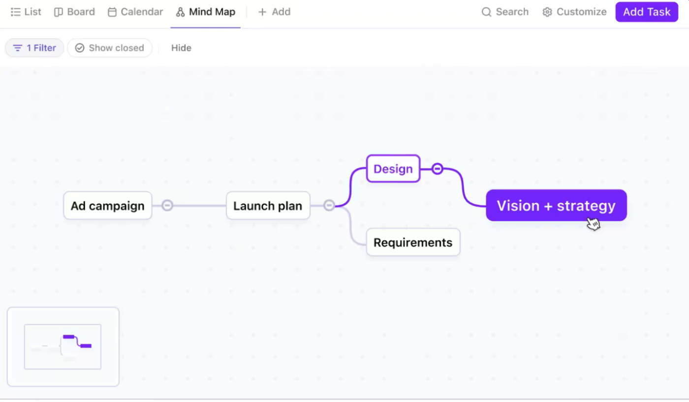 Convert ideas into actionable items with ClickUp Mind Maps