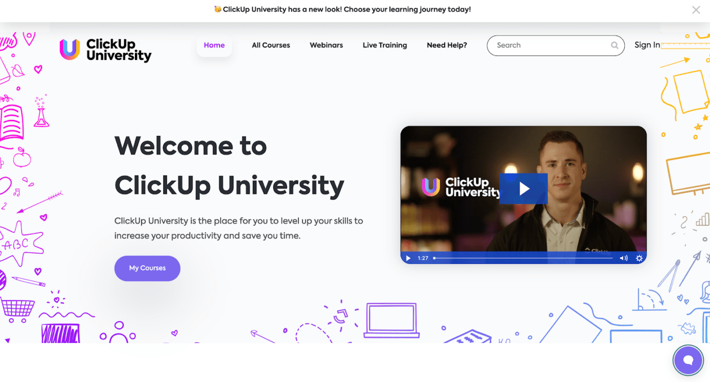 ClickUp University home page