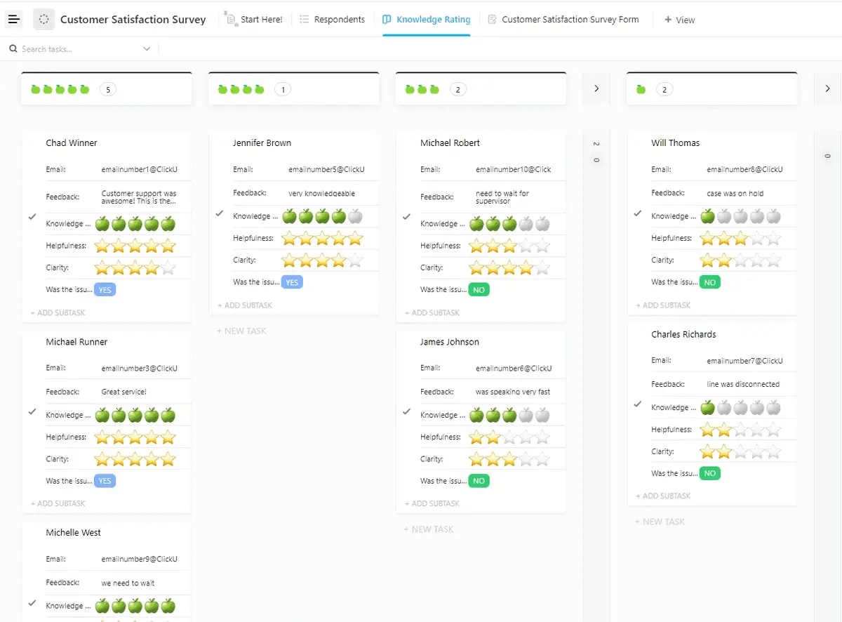ClickUp’s Customer Satisfaction Survey Template