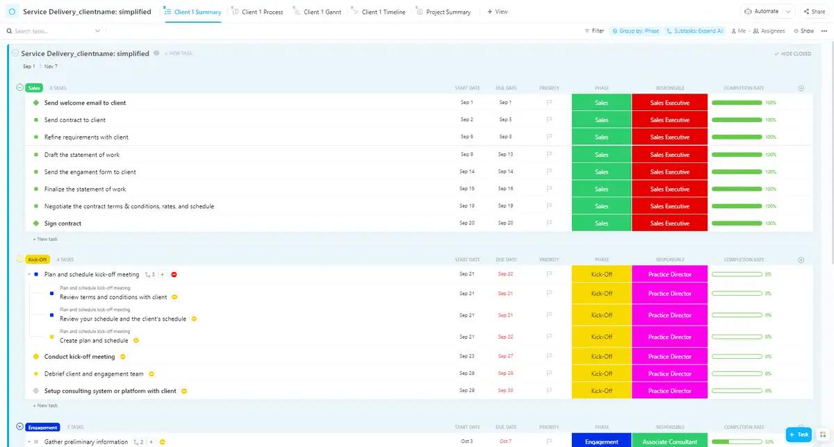 ClickUp’s Managing Multiple Engagements Template