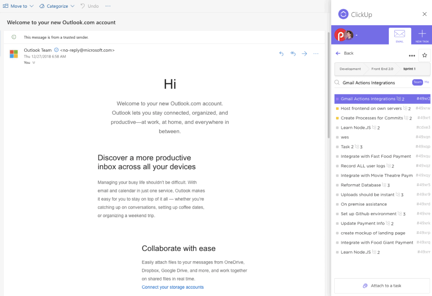 ClickUp’s Outlook Integration