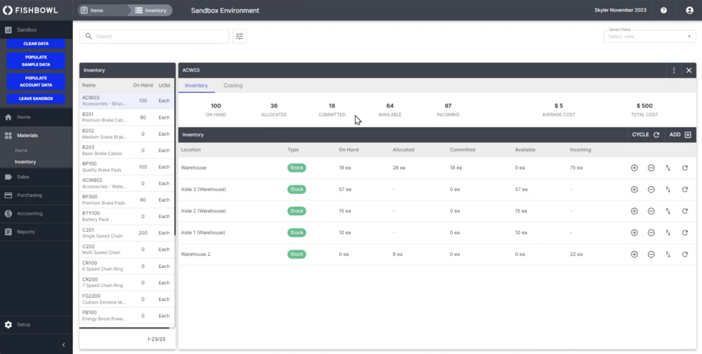 Fishbowl Drive dashboard