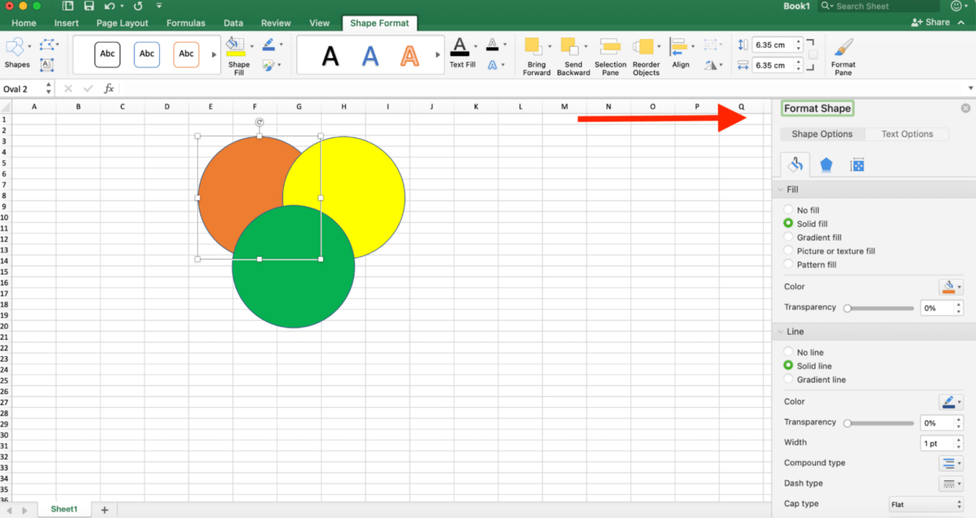 'Format Shape' pane in Microsoft Excel