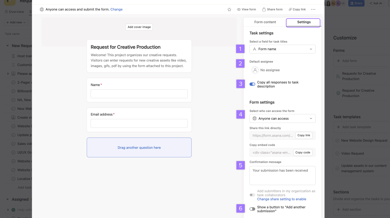 Manage Form settings
