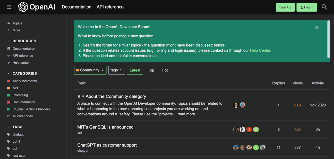 OpenAI Community Forum is a developer community for OpenAI fans and users