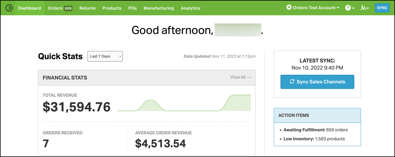 Ordoro dashboard