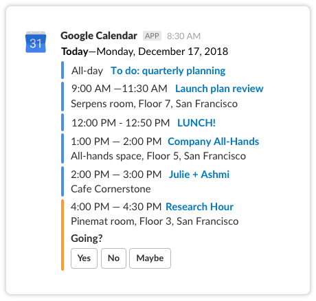 Slack Google calendar integration