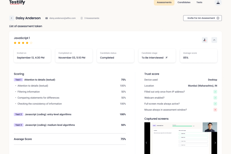 Testlify assessment report