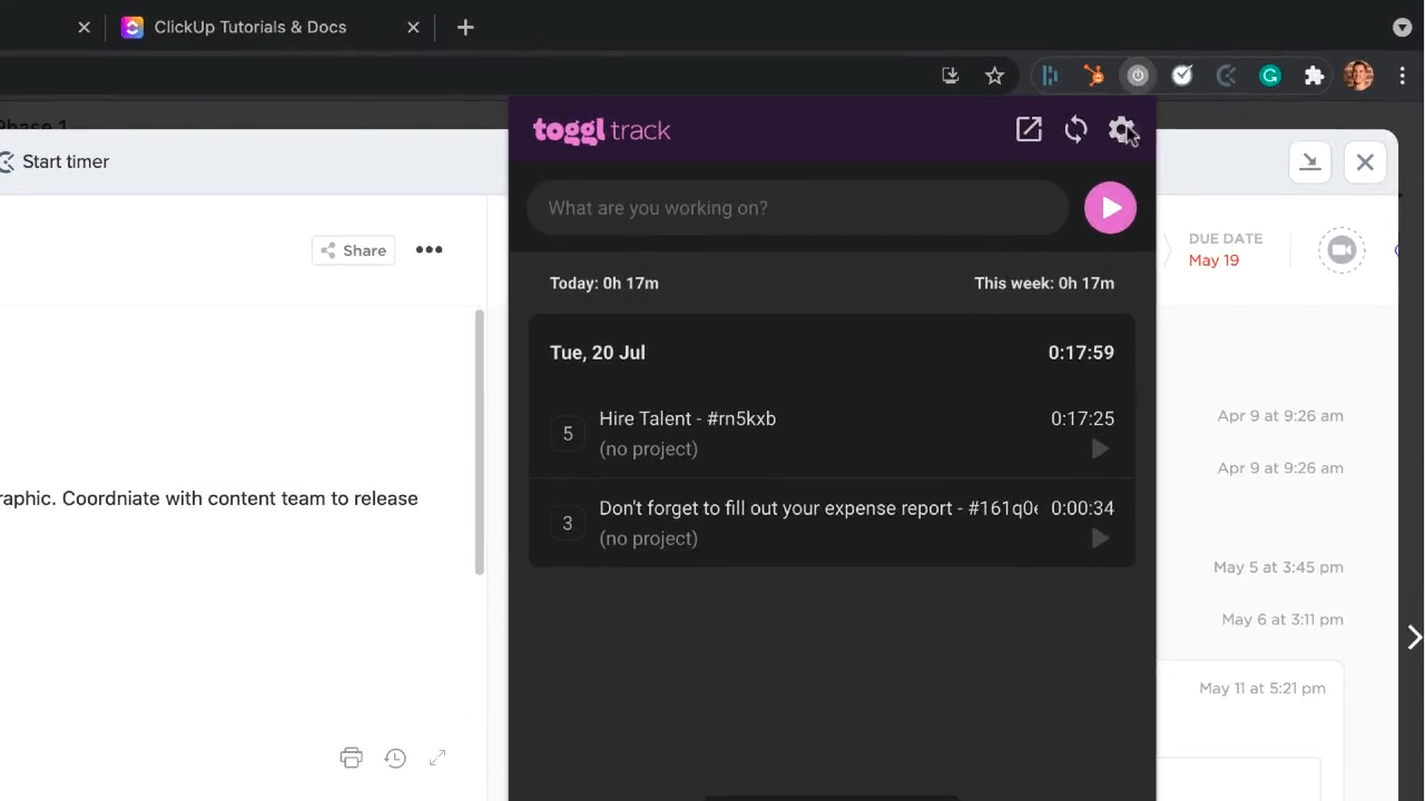 Toggl Chrome extension