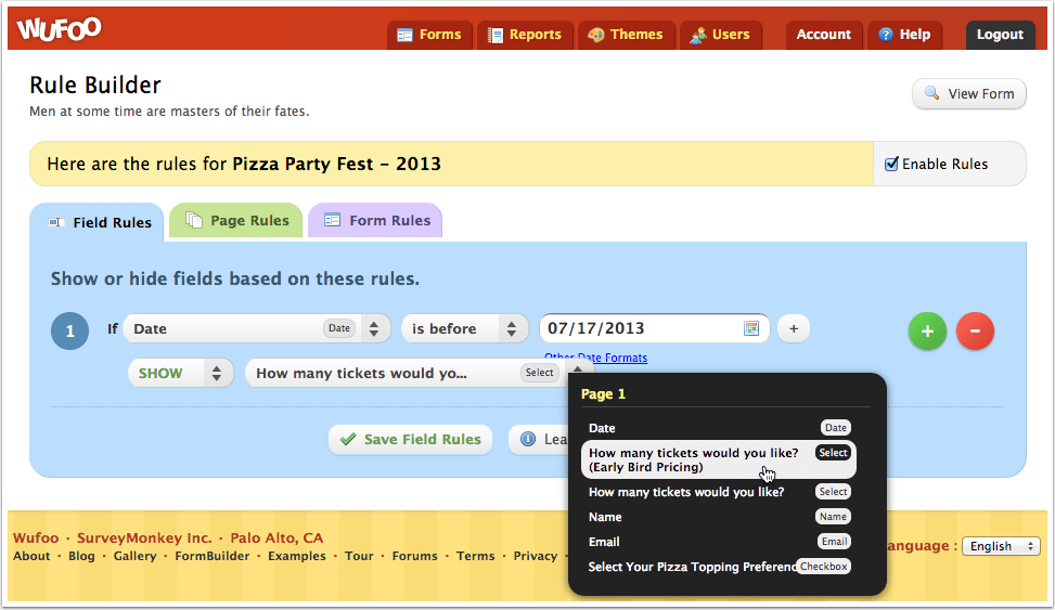 Wufoo form builder