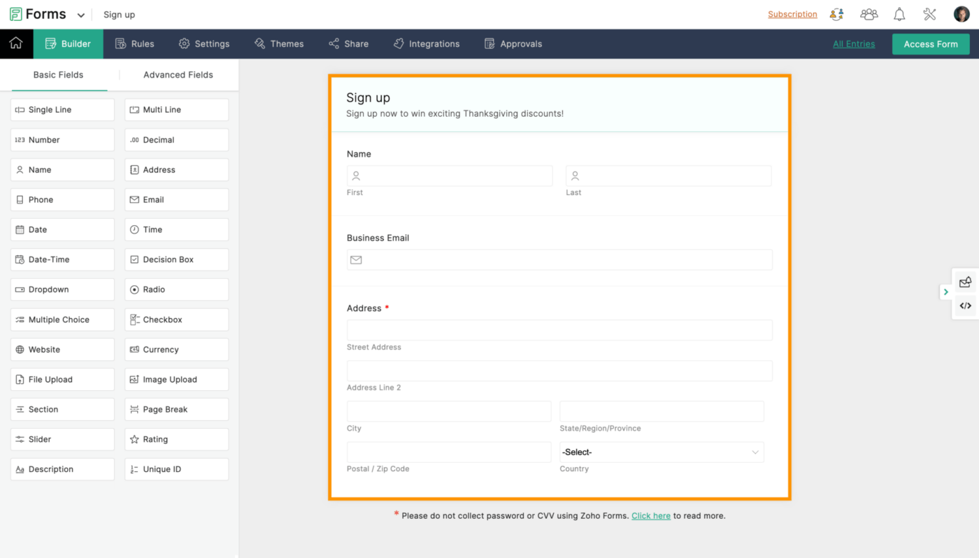Zoho Forms form builder