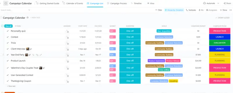 ClickUp's Campaign Calendar Template
