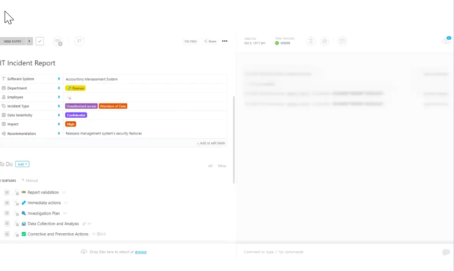 Establish a structured approach for your IT incident report with ClickUp’s IT Incident Report Template