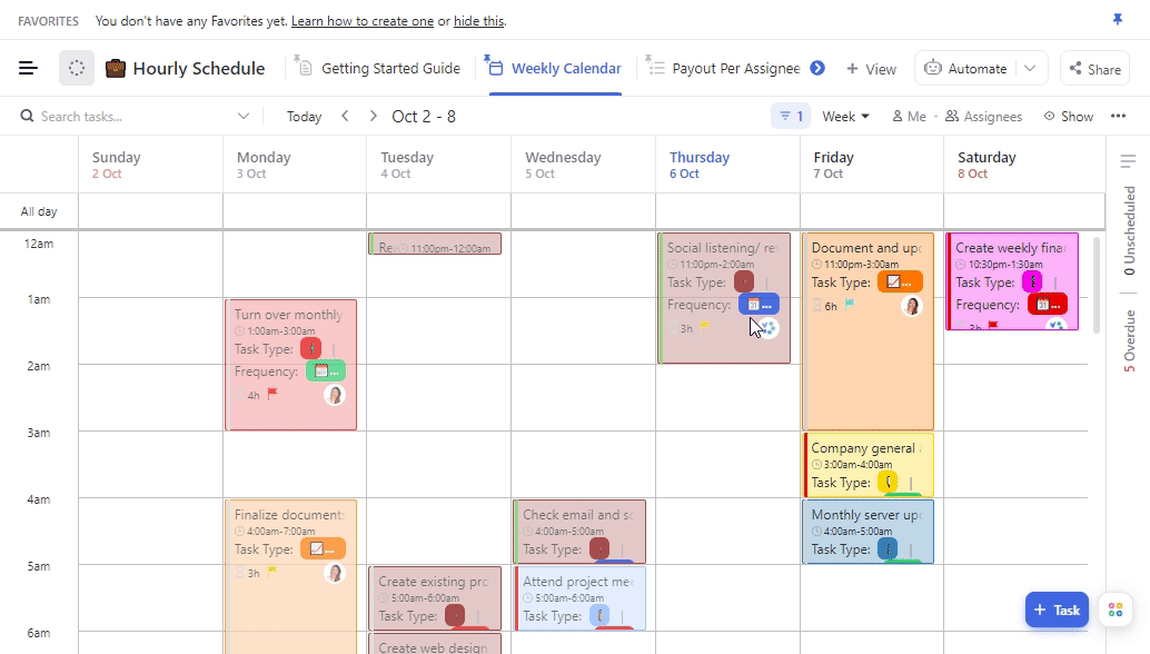 ClickUp Hourly Schedule Template