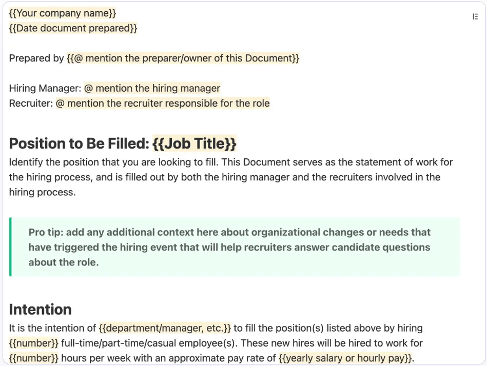 Document all the key hiring information with ClickUp’s Recruitment Strategy  Document Template