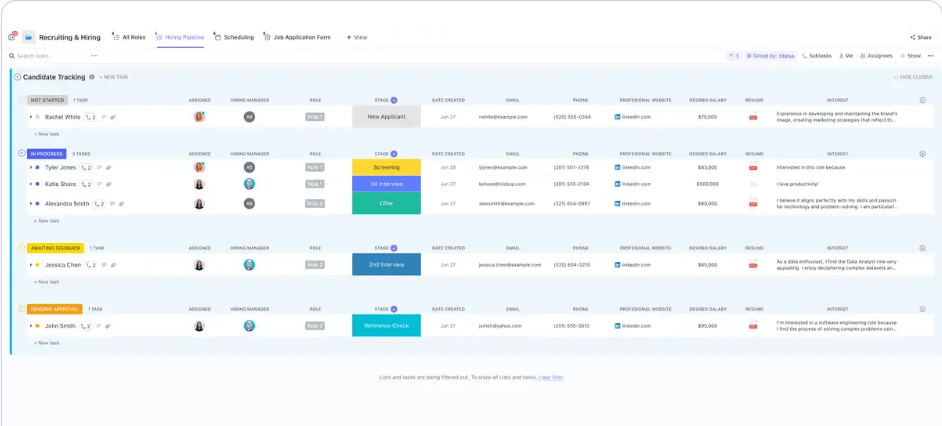 Organize your hiring process with this all-in-one ClickUp Recruiting and Hiring Template