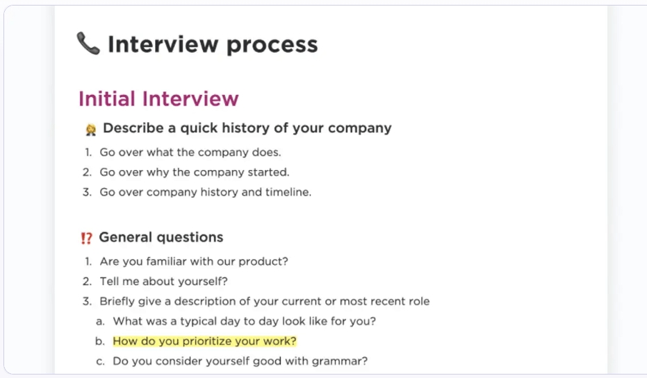 Curate the best interview process to identify top talents with the ClickUp Interview Process Template