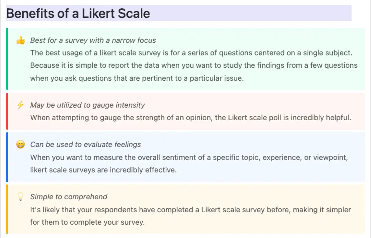 Conduct Likert scale surveys and analyze feedback easily with ClickUp’s Likert Scale Template 
