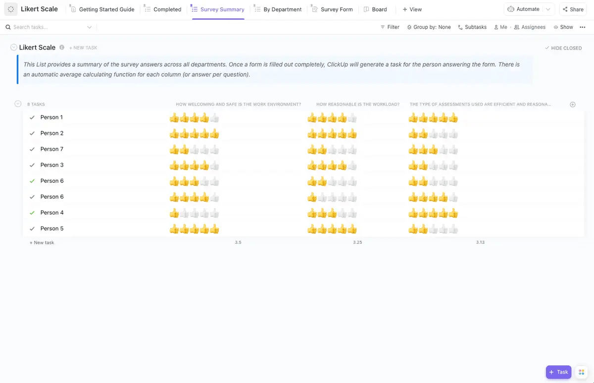 Create, track, and analyze customer surveys in one place with the ClickUp Likert Scale Beginner Template
