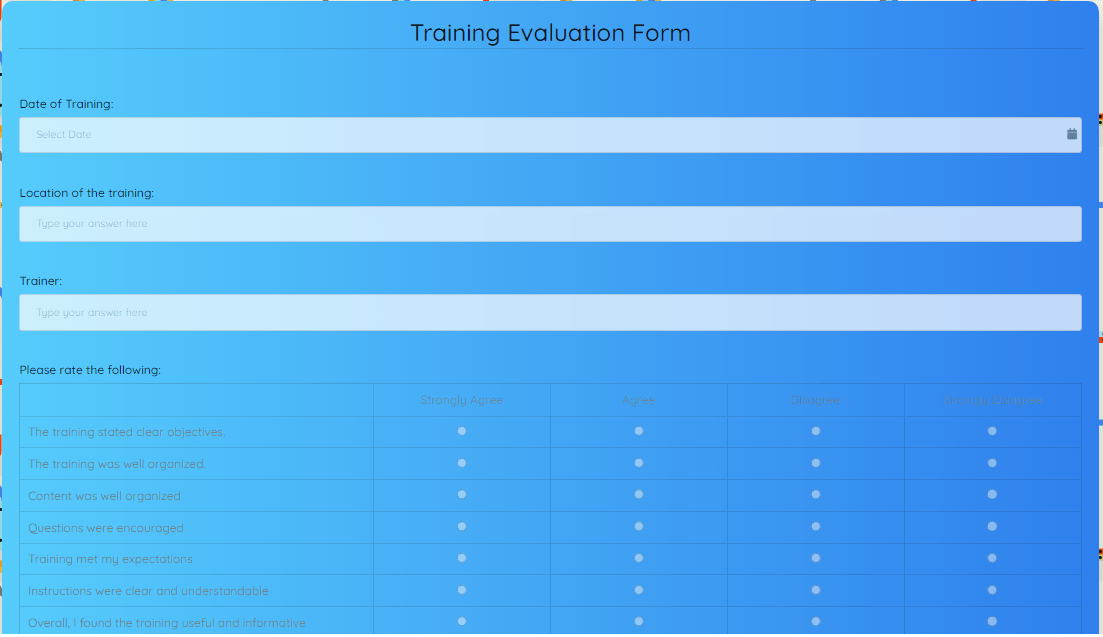 Training Evaluation Form Template