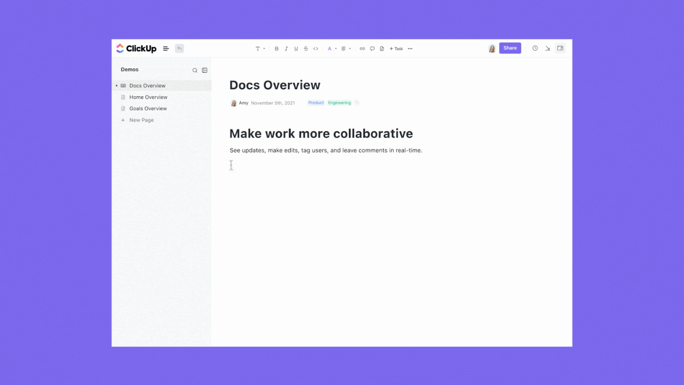 ClickUp Docs for note-taking