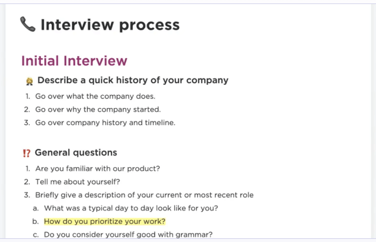 Design, test, and optimize your interview process with the ClickUp Interview Process Template