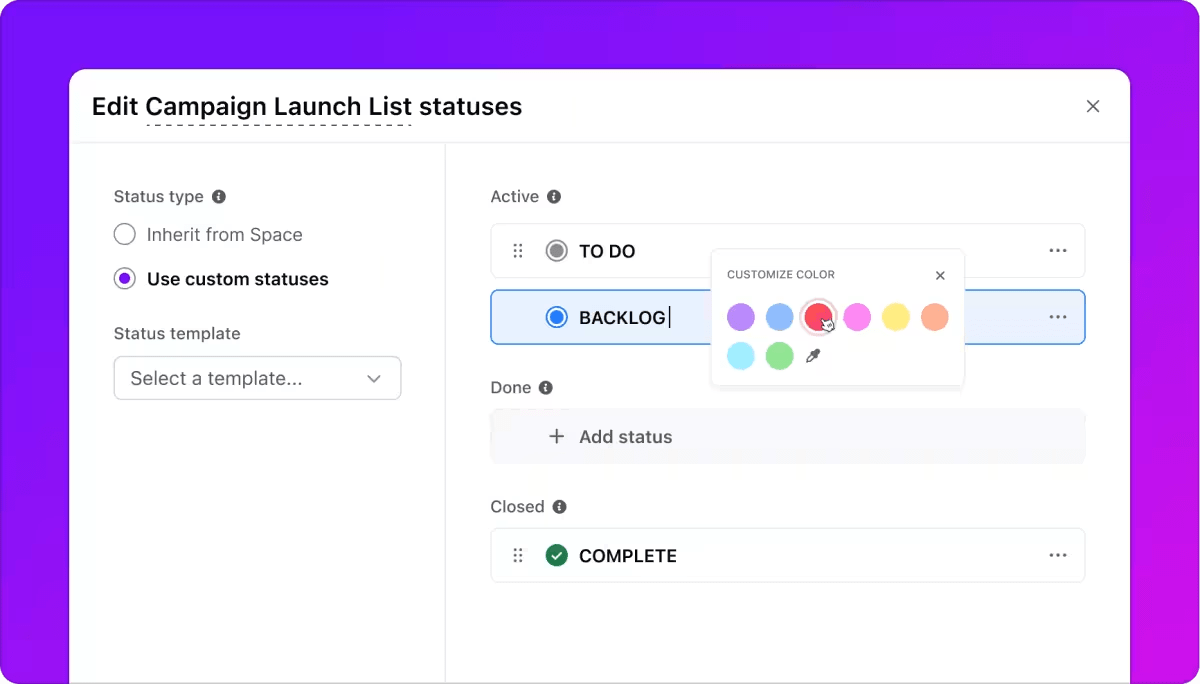 ClickUp’s Custom Task Statuses