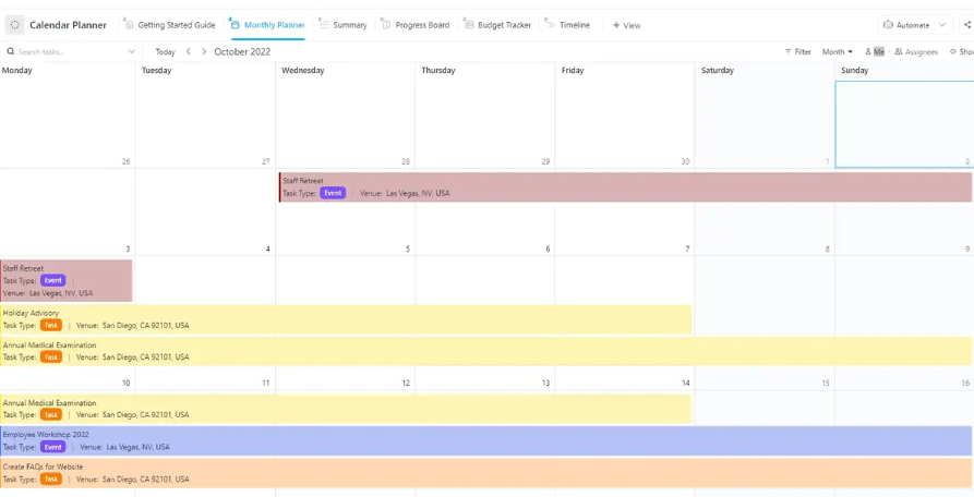 Manage all your activities and keep everything organized with the ClickUp Calendar Planner Template