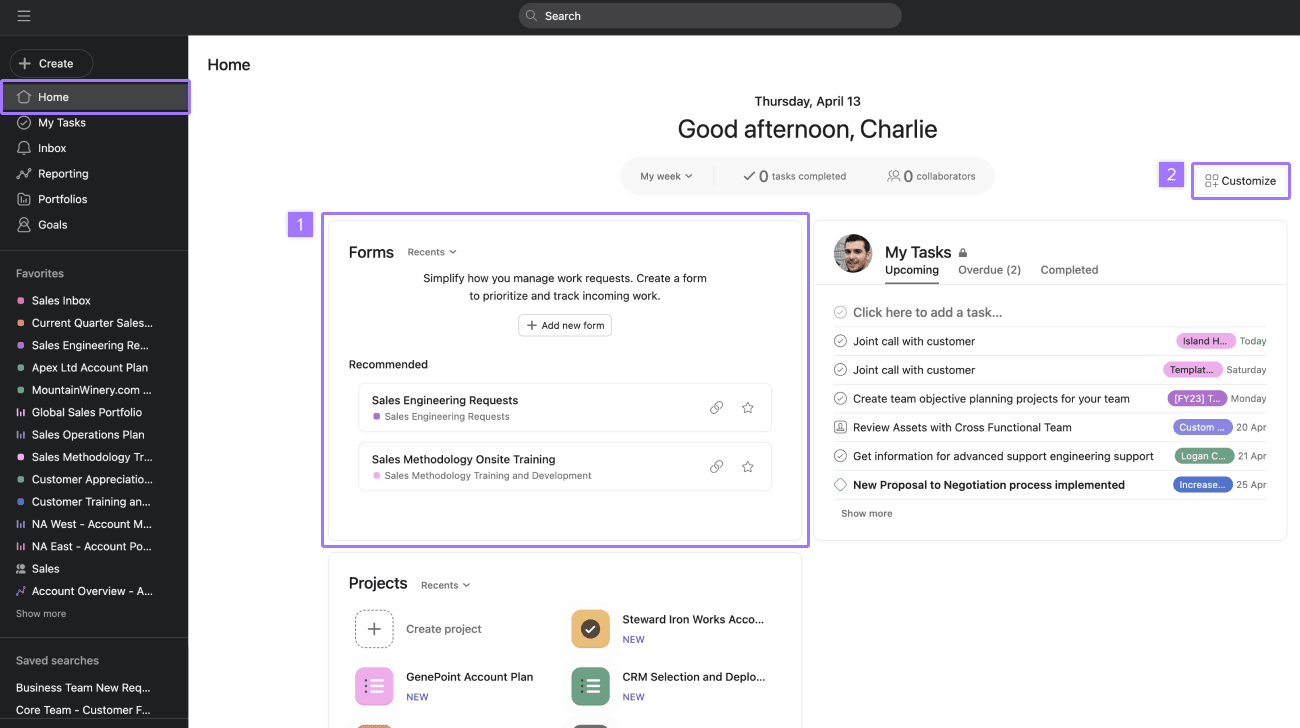 Access forms on Asana