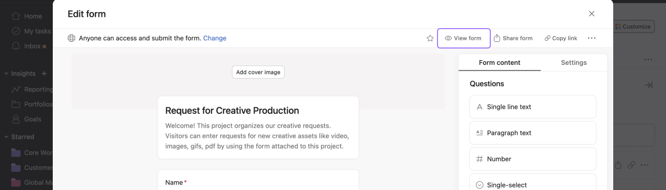 Preview form