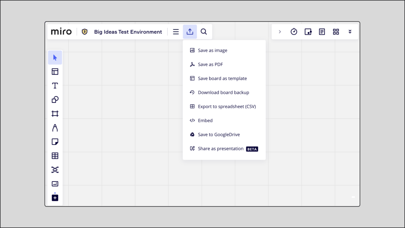 Export menu options