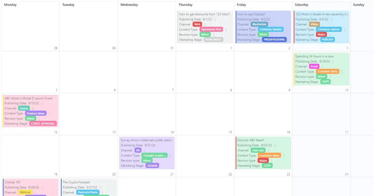 Editorial Calendar List Template