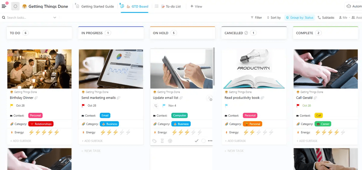 Getting Things Done (Simple List) Template: a kanban board example