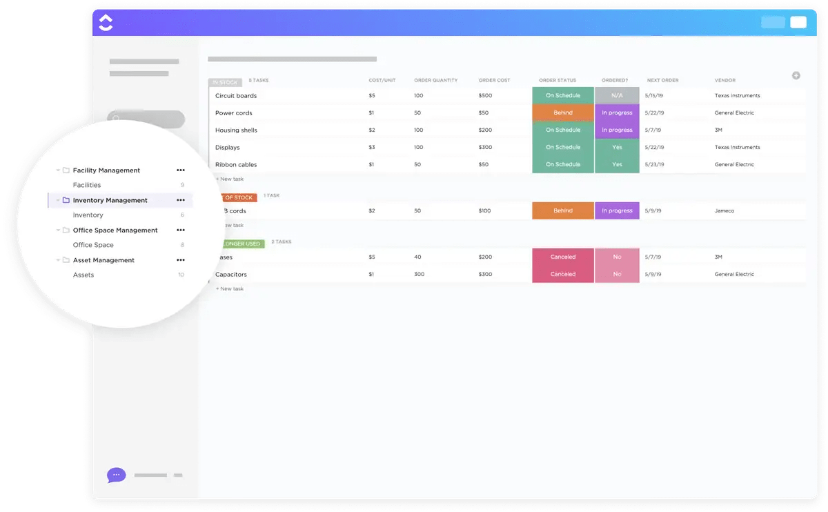 ClickUp’s Inventory Management Template
